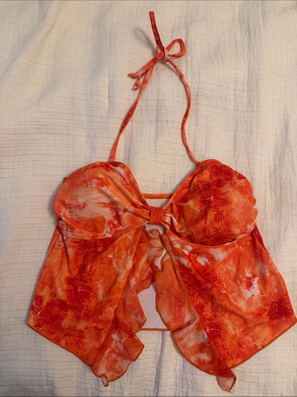 Orange Tie-Dye Halter Babydoll Top
